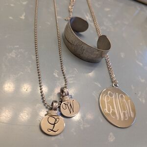 Engraved Round Silver Monogram Pendant Necklace